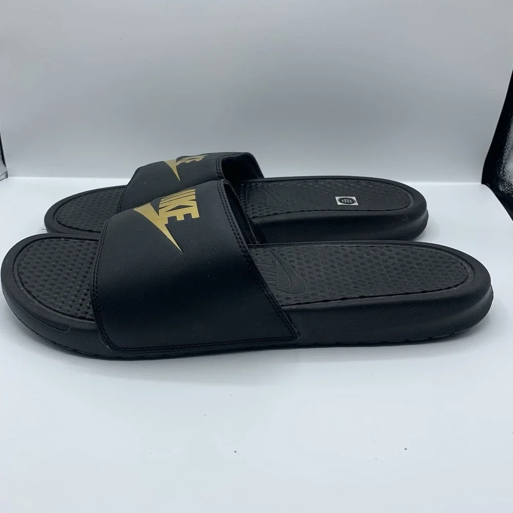 NIKE Benassi JDI Slides Sandals Black Off Court Shoes Slip On Flat Size 14